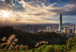 Aerial shot of city skyline in Taipei